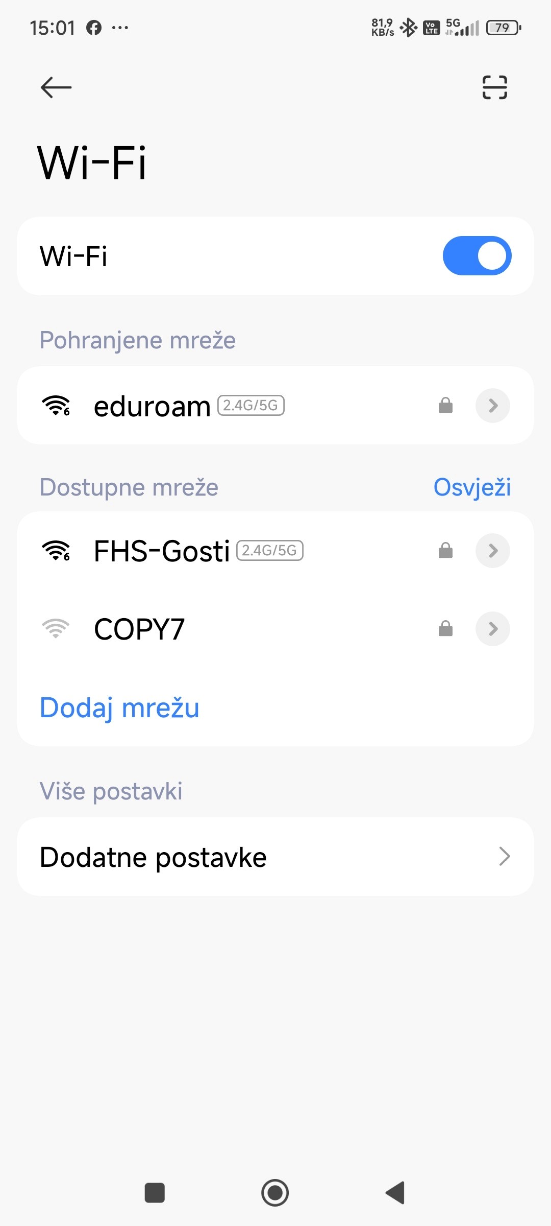 Android – eduroam na popisu Wi-Fi mreža